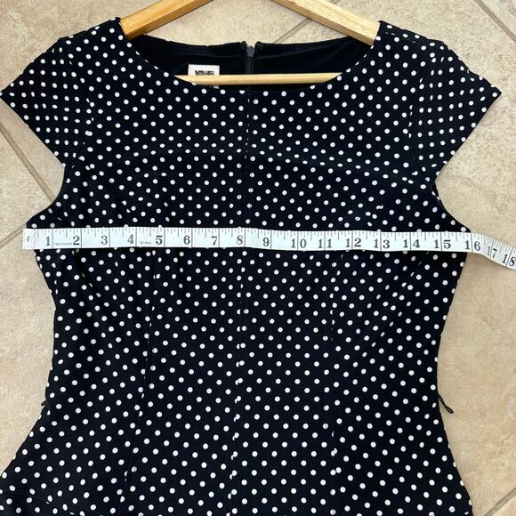 Anne Klein Polka Dot Dress Women’s Size 4 Drop Waist Black Career Midi Knee - Picture 7 of 10